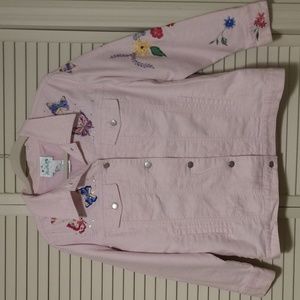 Quacker Factory Pink Butterfly Embroidered Linen Blend Jacket Size Small